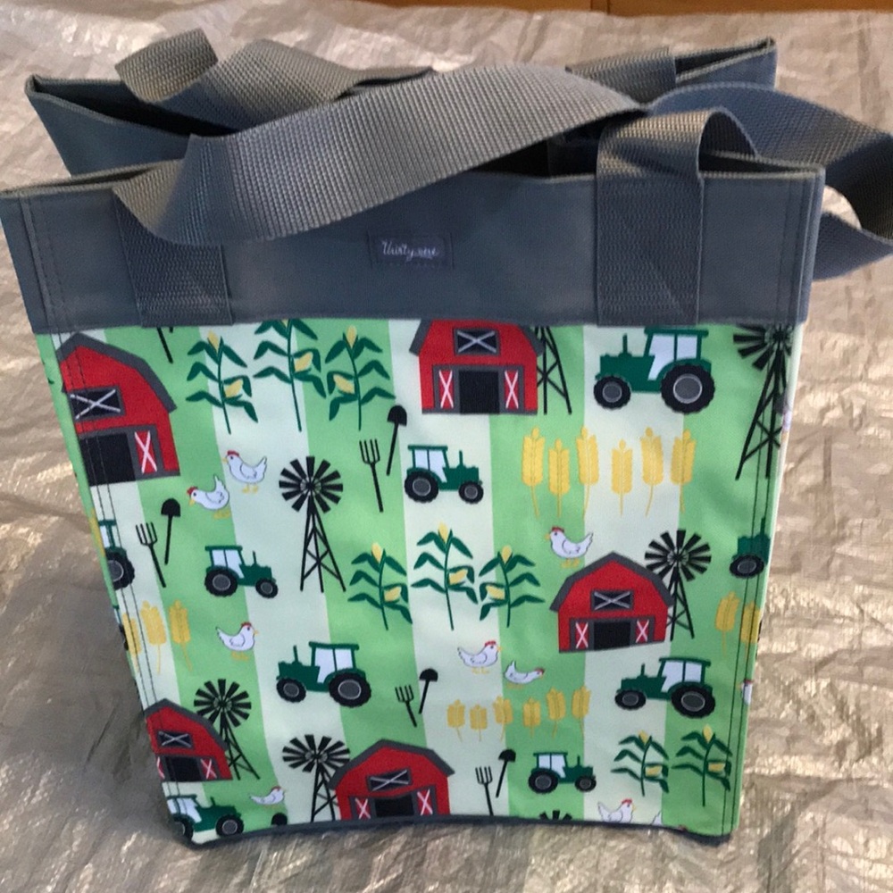 Thirty-One Farm Print Tote Bag - Gray and Green